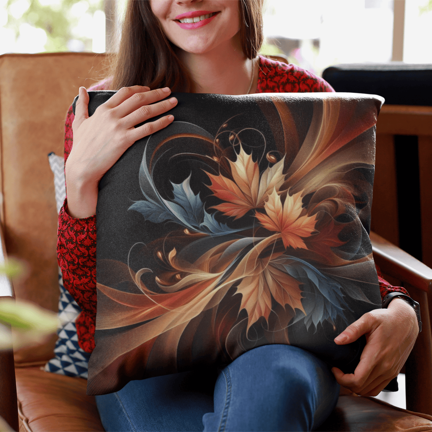 Coussin cosy "Feuilles qui dansent" - eternelautomne