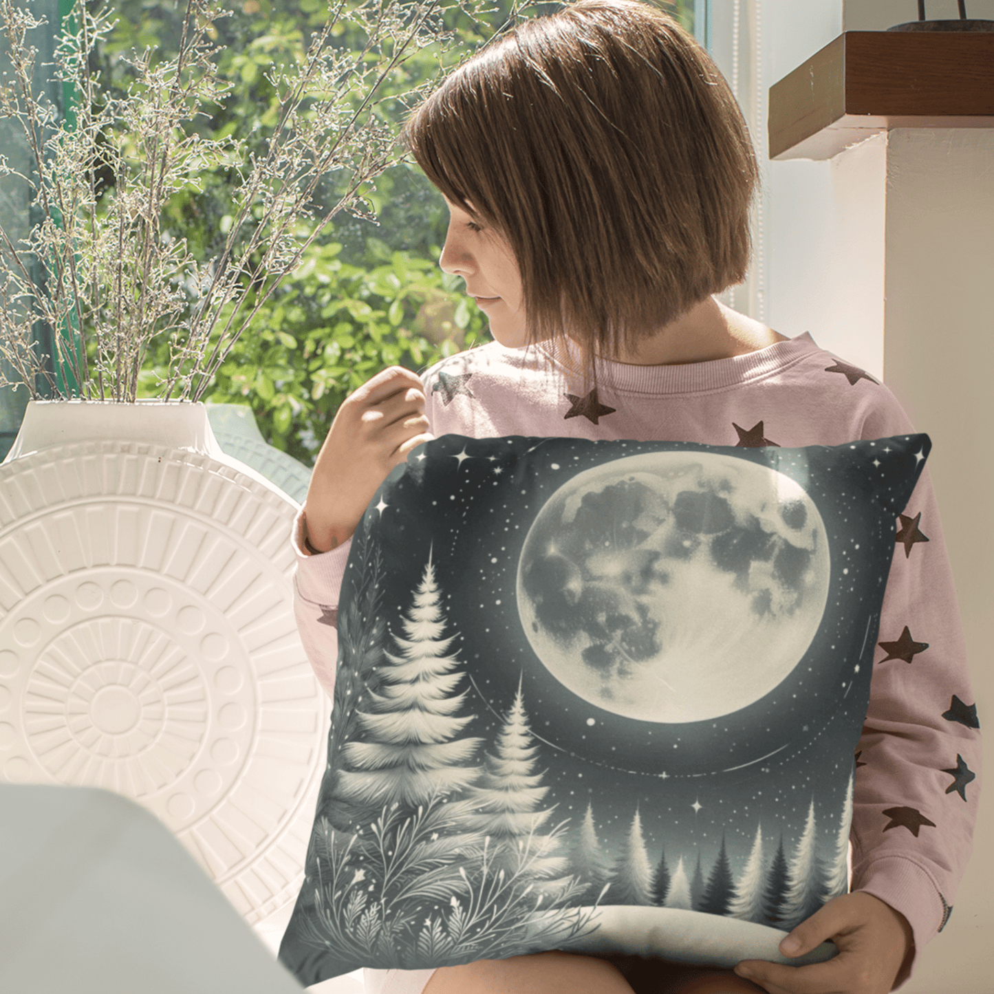 Coussin cosy "Lune enneigée" - eternelautomne