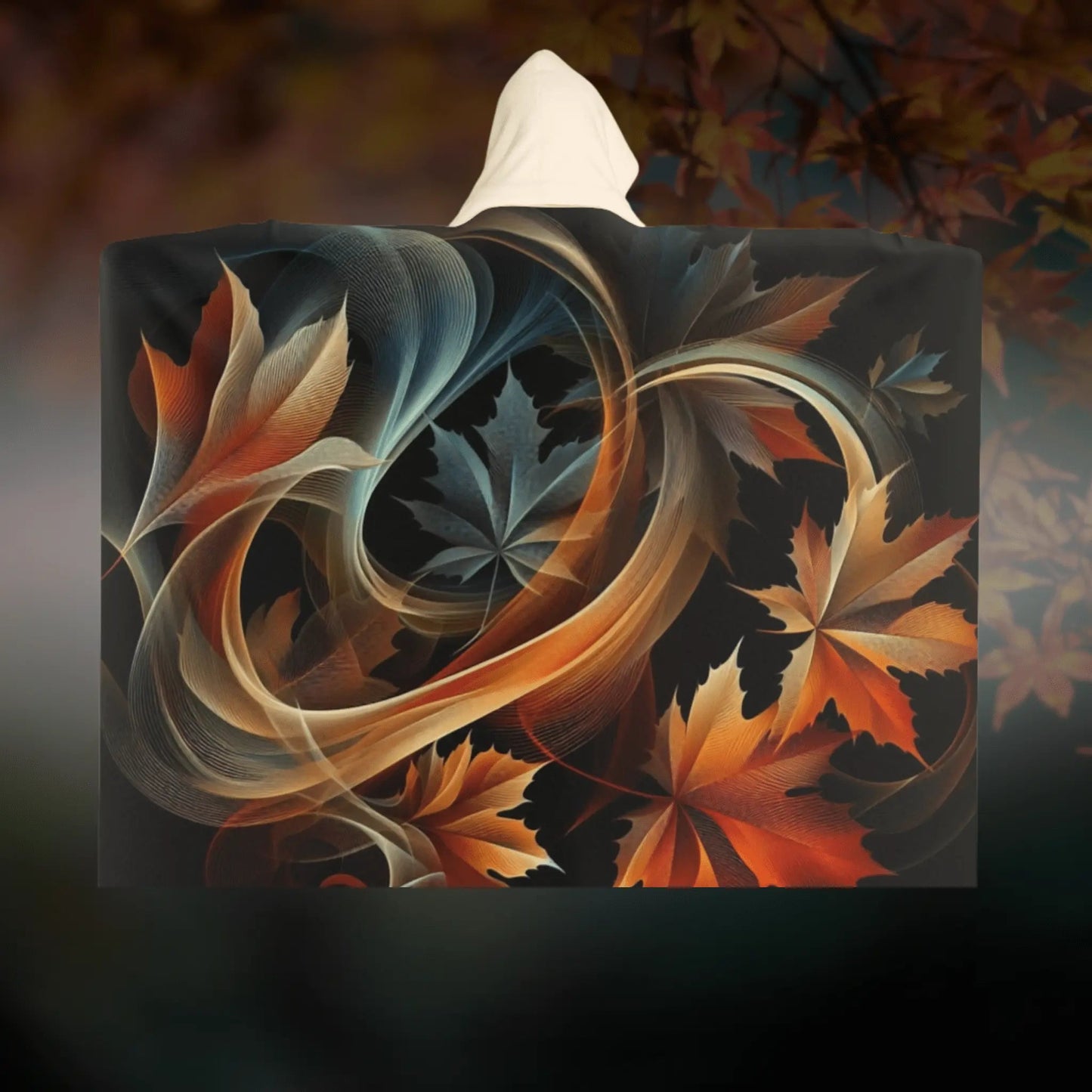 Plaid à capuche "Feuilles qui dansent" - eternelautomne
