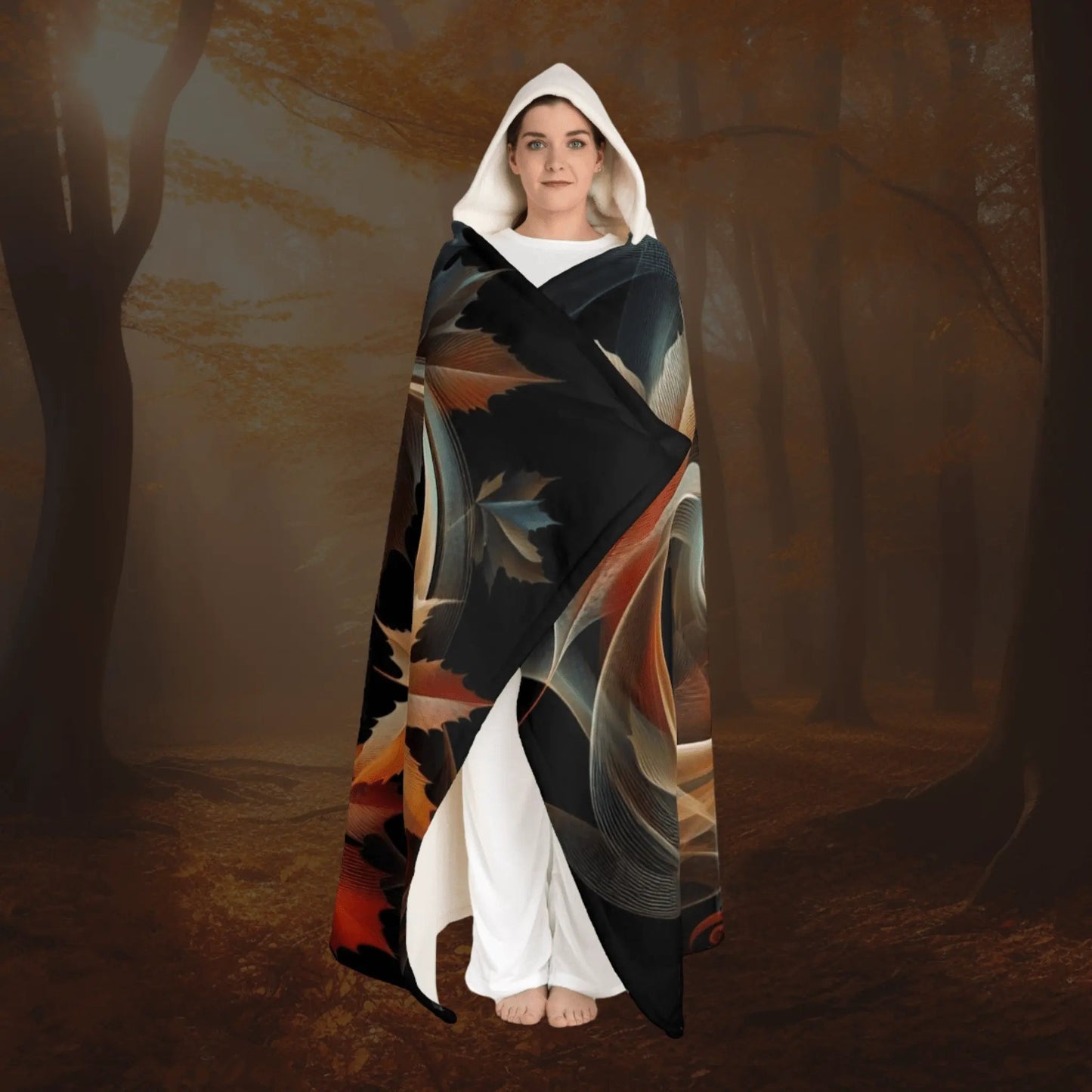 Plaid à capuche "Feuilles qui dansent" - eternelautomne
